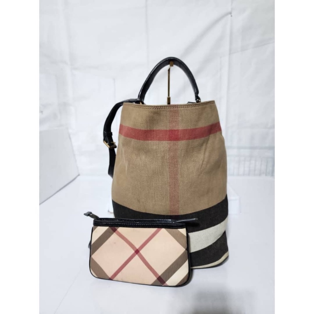 SOLD***Authentic Burberry Canvas Check Susanna Medium Hobo Bag Beige/Black - Picture 1 of 15